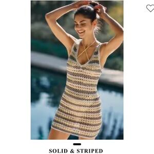 Solid & Striped Lalo Crochet Knit Mini Dress Silver Gold Metallic Size M NWT